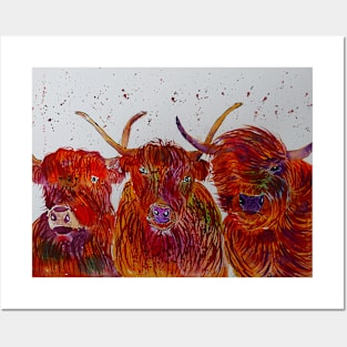 Three Unique Highland Cows Posters and Art